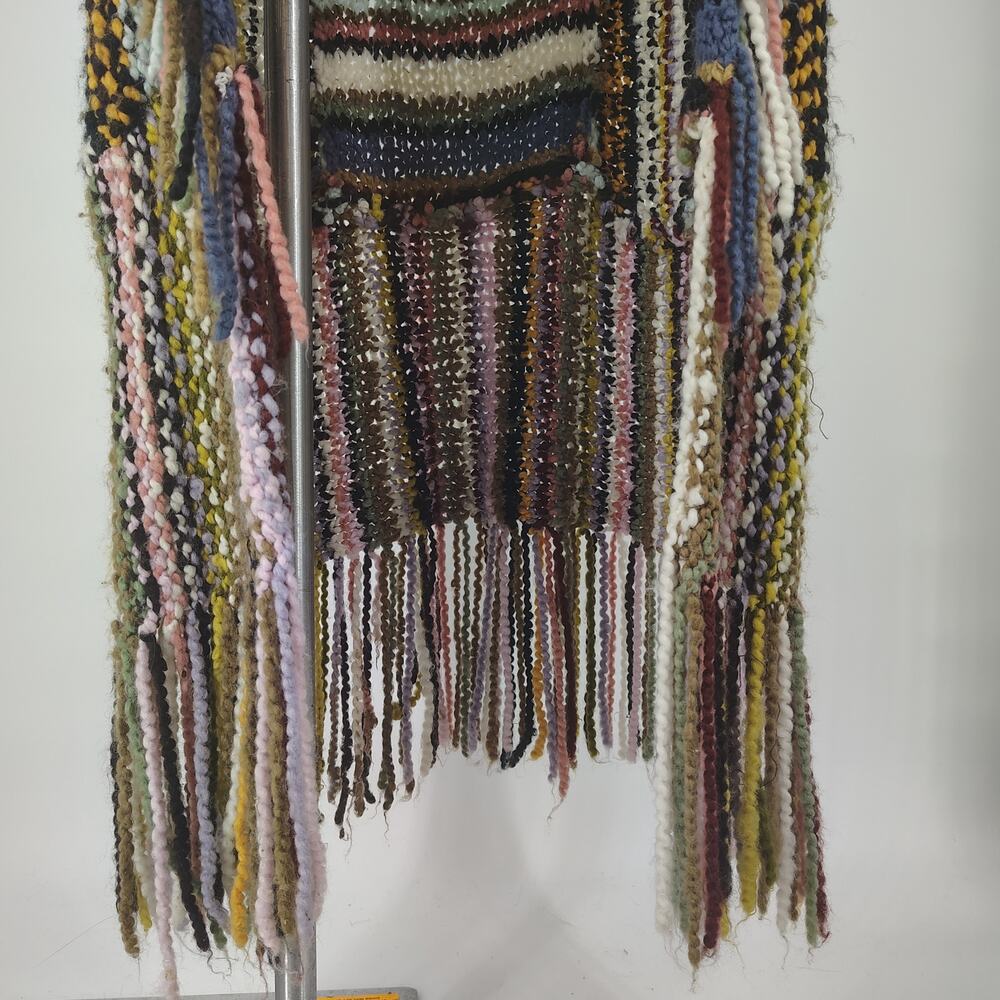 Free People FLAWED Technicolor Cardigan Sweater Duster Fringe Boho L - Picture 14 of 16